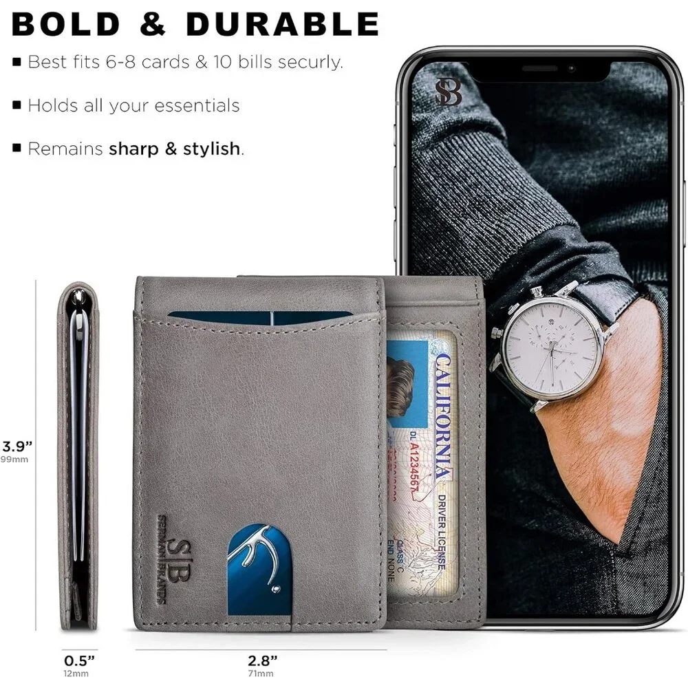 RFID Blocking Slim Bifold Genuine Leather Minimalist Front Pocket Wallet for Men